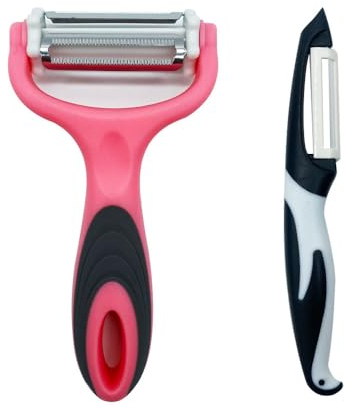 Senvenelec 2pcs 3-in-1 Peeler (Y Peeler) Wire Pulling Ideal for Peeling Potatoes, Carrots and Various Vegetables and Fruits. Ceramic Blade, Pink Non-Slip Handle