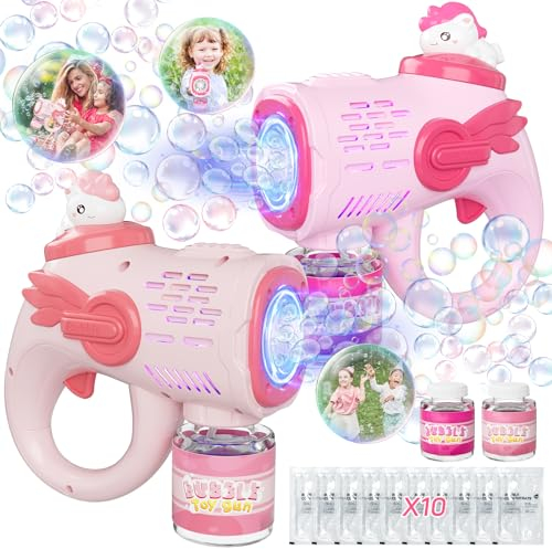 Pistolet a Bulle, 2 Pièces Pâques Machine a Bulle avec 2 Bouteilles 10 Emballers Bulles de Savon Enfant, Jeux Exterieur Enfant 2 Ans, Pistolet à Bulles Jouet et Cadeau pour Mariage Anniversaire Pâques