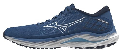 Mizuno Unisex Läufer Schuh Wave Inspire 20, Blau, 43 EU, Hochdämpfend, Stabil, Überpronation, Schnürung, Canvas, Textil, Schaumstoff, Alle Jahreszeiten, Sport, Laufen