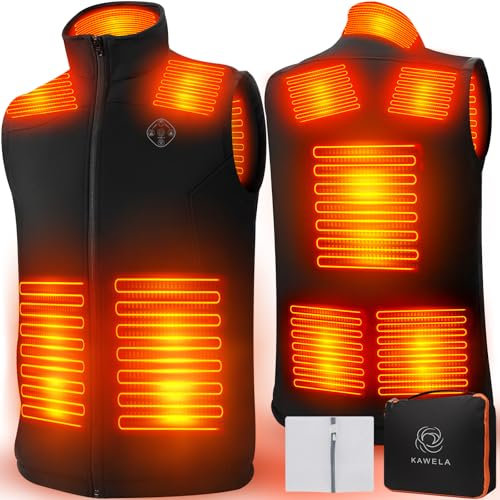 KAWELA Gilet riscaldato da uomo, resistente all'acqua e al vento, in softshell, per caccia, escursionismo, camminata, batteria non inclusa, nero, XX-Large