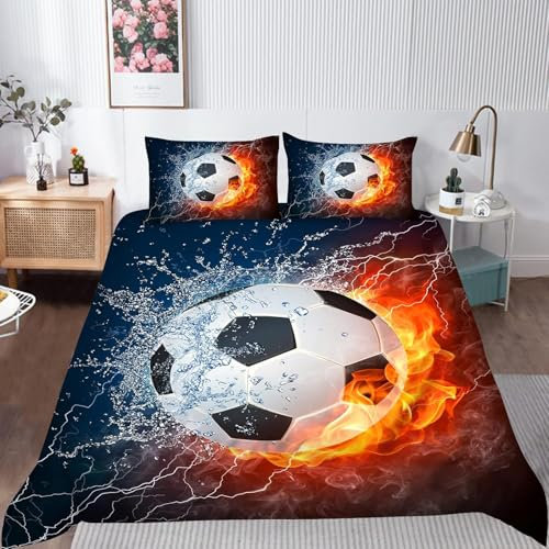 Tabeskly Fußball BettwäSche Jungen Kinder KinderbettwäSche Bed Duvet Cover Bedding Set Graffiti Schwarz Weiß 135×200cm