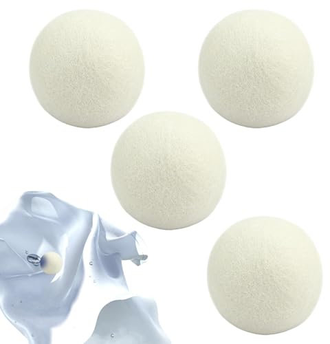 Palline per ammorbidente, Palline per asciugatrice in lana per bucato | Sfera ammorbidente rotonda | 4 palline riutilizzabili per ammorbidente in tessuto naturale, kit per lavaggio a secco,