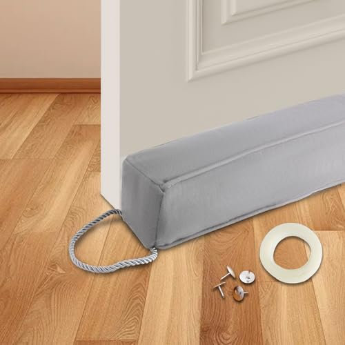JINMEE Zugluftstopper für Türen 90cm Waschbar, Schwerer Zugluftstopper mit Klettverschluss Quadratischer Zugluftstopper für Haustür, Grau
