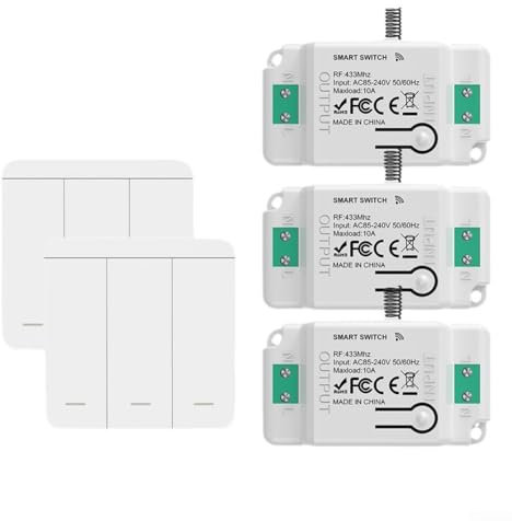 Kit d'interrupteur de lumière sans fil, 3 interrupteurs sans fil avec signal RF fiable, 2 panneaux d'interrupteurs à 3 bandes, 3 disjoncteurs