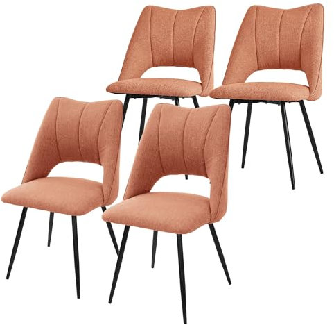 ML-Design Set 4X Sillas de Comedor Color Naranja con Respaldo Asiento de Poliéster Tapizado con Patas de Metal Negro Sillónes Ergonómicos de Diseño Moderno para Mesa de Salón, Escritorio o Cocina