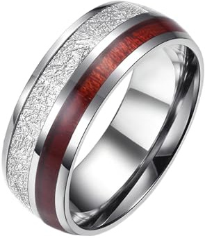 Tolldek Ehering Mann 8MM, Kohlefaser Holz Pärchenringe Herren Ringe, Edelstahl Verlobungsring Trauringe Silber für Männer, Größe 65 (20.7)