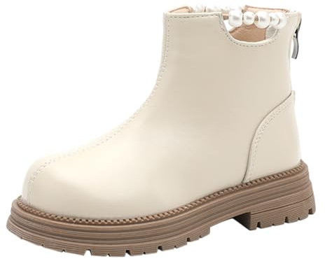 Ragazze Primavera Autunno Inverno Scarpe Per Bambini Bambine Temperamento Perline Stivali Principessa Moda Coreana Stile Alla Moda Cerniera Posteriore Ragazze Moda Stivali Caldi Stivaletti per, Beige,