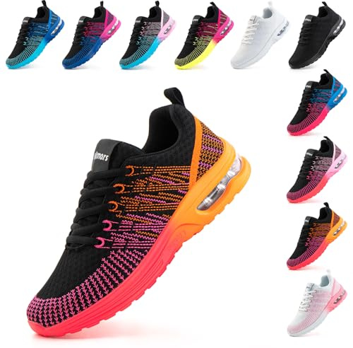 Hitmars Laufschuhe Damen Sportschuhe Luftpolster Atmungsaktiv Turnschuhe rutschfeste Leichtgewichts Straßenlaufschuhe Sneaker Joggingschuhe Fitness Schuhe Walkingschuhe Orange EU 40