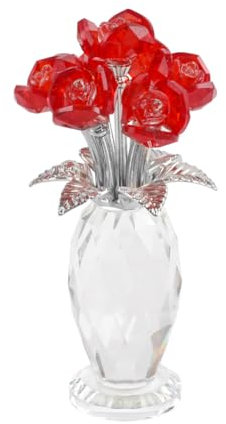 Bouquet de roses en cristal rouge, cadeau romantique pour femme, épouse ou petite amie, Saint-Valentin, mariage, anniversaire de mariage ou cadeau d'anniversaire, décoration d'intérieur à