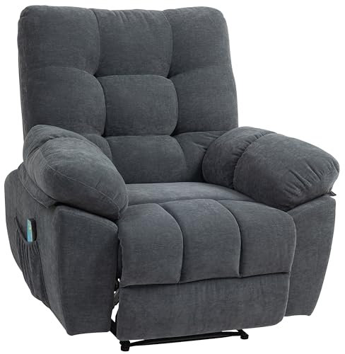 HOMCOM Relaxsessel Fernsehsessel mit Liegefunktion Massagesessel mit Vibration, Heizung, 8 Modi, TV Sessel mit Wandnahen Design, Fußteil, Seitentasche für Wohnzimmer, Dunkelgrau