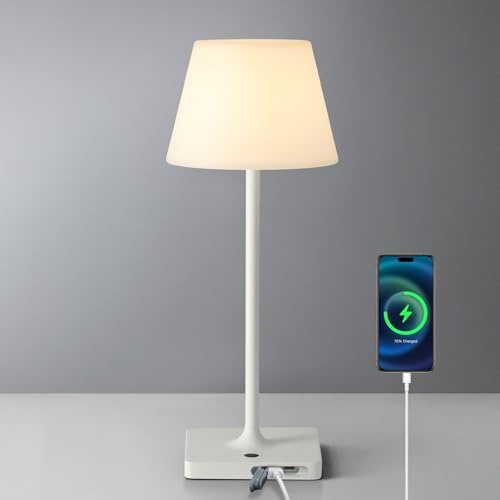 VISDANFO LED Tischlampe kabellos mit Akku, 4000mAh, Dimmbare Nachttischlampe mit Touch-Bedienung, Outdoor Tischleuchte, Wasserdicht für Innen- und Außenbereich, Nachtlicht, Campinglampe (Weiß)