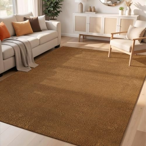 Comfy Washable Plain Non-Slip Living Room Area Rug, Gold, 200x280cm