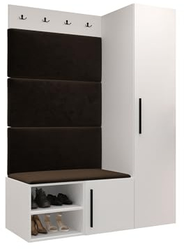Mirjan24 Garderoben-Set Mapreni II, Schuhschrank + Kleiderhakenbrett + Kleiderschrank Gepolstertes Paneel/Wandpaneel Kleiderhaken Flurgarderobe Wandgarderobe (Weiß, Manila 04)