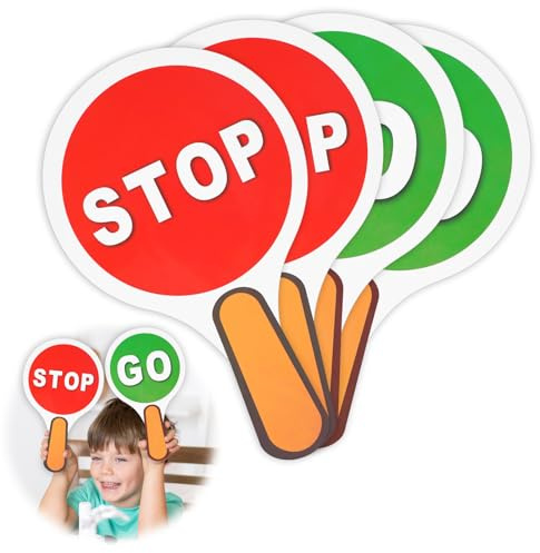 Lot de 4 panneaux de signalisation Stop and Go, panneaux lumineux double face pour enseigner la sécurité routière aux enfants, panneaux de jeu à lumière rouge et verte, enseignement de la sécurité