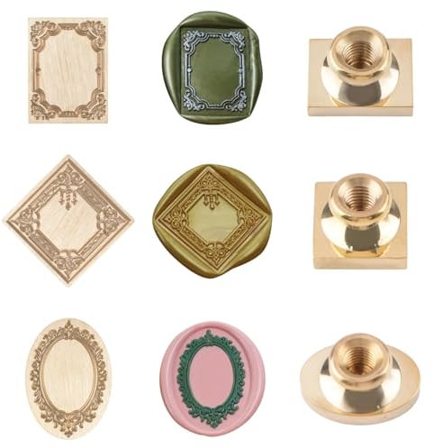 URROMA 3 Stück Wax Stamp Kit Wachssiegel-Stempel Wachssiegel Stempel | Rahmen Wachs Dichtung Stempel Vintage 3 Formen, 3D-Rahmen, aus Messing für Hochzeitseinladungen, Geschenke, Umschläge