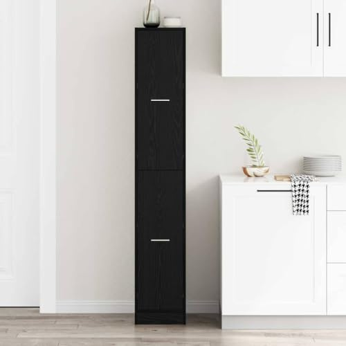 Zeehear Armoire à pharmacie noire, aspect chêne, 30 x 41 x 174,5 cm, moderne, avec tiroir, étagère sur pied, pour cuisine, salon, bureau