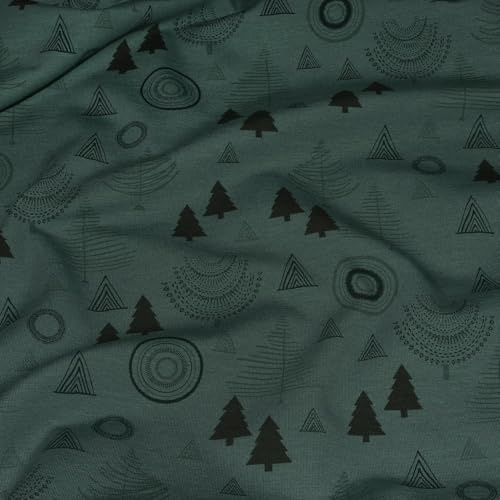 SÜSSE ZWERGE-Stoffe Wintersweat angeraut - warm & kuschelig Tannenbaum - Winterwald - altmint - Mode Kinderstoff Nähen Meterware 25 cm x 145 cm - Öko Tex Standard 100 Zertifiziert