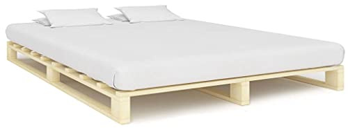 Holamys Palettenbett Massivholz Kiefer 200x200 cm, Robustes Holzbettgestell, Naturfarben, Langlebiges Plattformbett für Schlafzimmer, Einfache Montage, Inklusive Lattenrost