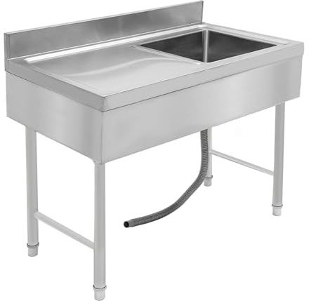 Lavando in acciaio inossidabile a libera installazione, lavello singolo 100x50x80 cm, lavello da cucina rettangolare con piedistallo, lavello mobile per cucina, garage, lavanderia, esterno