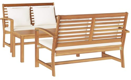 pokgdf Langlebiges Teakholz-Gartensofa-Set 3-teilig, modernes Gartensofa-Set aus Teakholz mit wetterfestem Design und abnehmbaren Kissen, Gartenmöbel-Set aus massivem Teakholz,