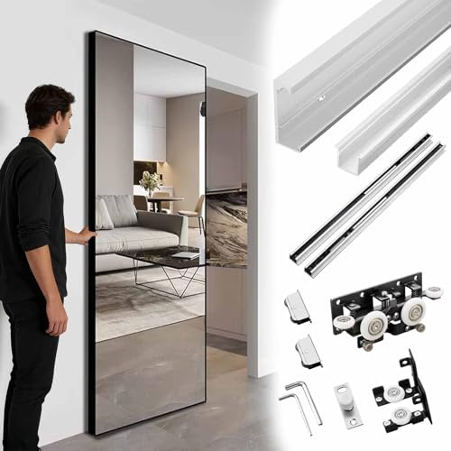 Vibeo Kit Puerta Corredera Oculta Guía Invisible para Puertas de Espejo, Herrajes Invisibles para Puertas Correderas con Cierre Suave, Kit de Guía Oculta de 80-180 cm Longitud(39in/100cm)