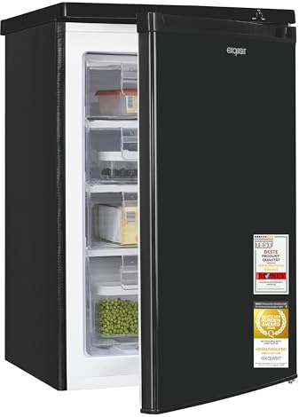 Exquisit GS512-040E Gefrierschrank - 91 l Gefrierer mit 4 Schubladen | Freistehender Tiefkühlschrank in Schwarz, 4-Sterne-Leistung, wechselbarer Türanschlag, Maße 85,5 x 55 x 58 cm