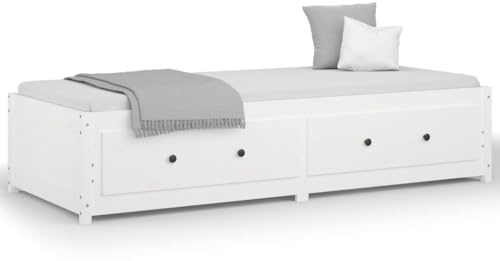 XHNIFBN Tagesbett 80x200 cm ohne Matratze massives Kiefernholz weiß mit Bettschublade Modernes Design Stabilität und Stauraum für Wohnzimmer Schlafzimmer Jugendzimmer Gästezimmer