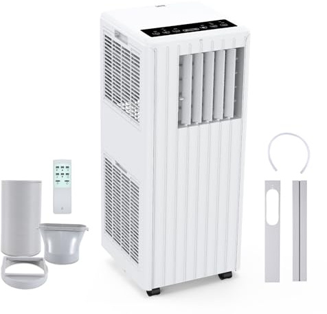 Garvee Aire Acondicionado Portátil 9000 BTU 3 en 1, Climatizador Refrigeración Ventilador Deshumidificador 35L/día, Bajo Consumo Modo Sueño Temporizador 24H, Mando a Distancia y Kit Ventana, Blanco