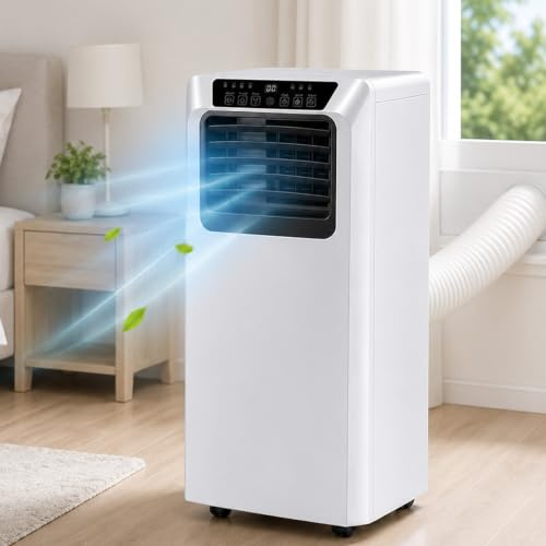 9000 BTU Portable AC Unit 3-in-1 with Dehumidifier and Fan Mode 9000BTU | Top touch controls, a 12-hour timer and side handles make everyday use and room-to-room movement more convenient