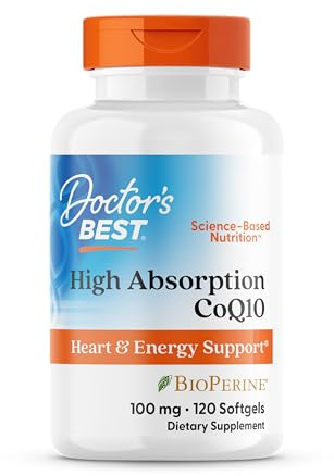 Doctor's Best High Absorption CoQ10 with BioPerine Supplement - Coenzyme Q10 Softgels for Heart Health & Antioxidant Support, Naturally Fermented CoQ10 100mg for Women & Men, Non GMO - 120 Softgels