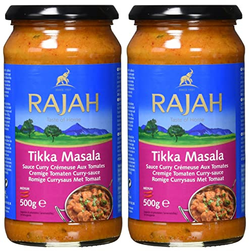 Rajah Tikka Masala – Cremige Currysauce mit Zwiebeln, Tomaten, Sahne und Joghurt – Mittelscharfe Fertigsauce – 2 x 500 g