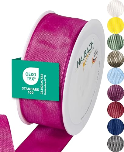 Halbach Seidenbänder Premium Geschenkband mit Drahtkante | Breite 40mm Länge 25m | Öko-Tex 100 zertifiziertes Schleifenband | Taftband Made in Germany, Farbe: pink