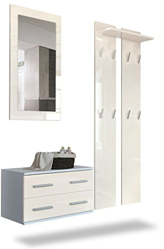 Vladon Garderobenset Garderobe Kioto, Made in Germany, Korpus in Weiß matt/Front in Creme Hochglanz