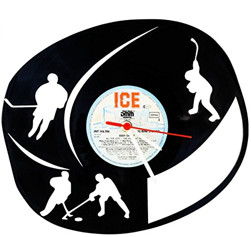 GRAVURZEILE Wanduhr aus Vinyl Schallplattenuhr „Ice Hockey“ Upcycling Design Wand-Deko Vintage Wand-Dekoration Retro-Uhr Made in Germany