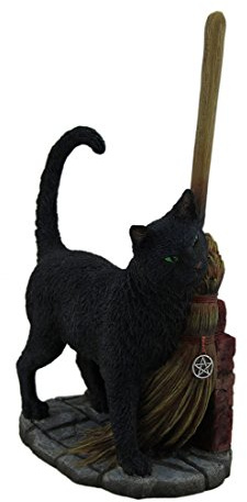 Veronese Design Lisa Parker's a Brush With Magic Black Cat & Broom Statue
