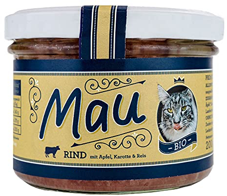 Mau Bio Katzenfutter 200g Rind mit Apfel, Karotte und Kartoffel im wiederverschließbarem Glas (4 x 200g)