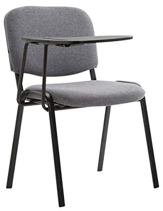 CLP Chaise Visiteur Ken Tissu et Tablette Rabattable I Chaise Salle de Conférence Stable Confortable Dossier, Couleur:Gris