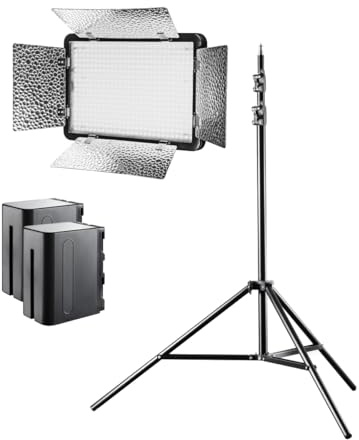 Walimex pro LED Versalight 500 Daylight Set bestehend aus Flächenleuchte, Lampenstativ bis 260 cm und 2 Akkus