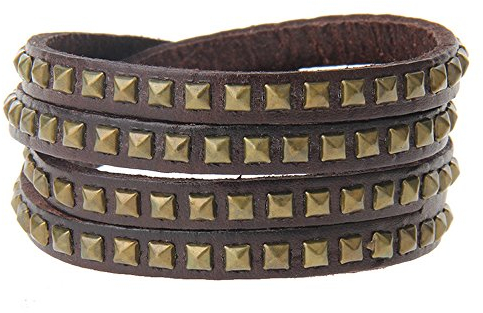 Cheerlife Damen Nieten Armband Punk Leder Wickelarmband Frauen Armreif Vintage Armschmuck Druckknopf (Kaffee)