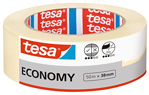 tesa Nastro per Mascheratura ECONOMY EcoLogo - Nastro in Carta per Mascheratura, Rimozione senza Residui per 4 Giorni, senza Solventi - Sottile, 50 m x 38 mm