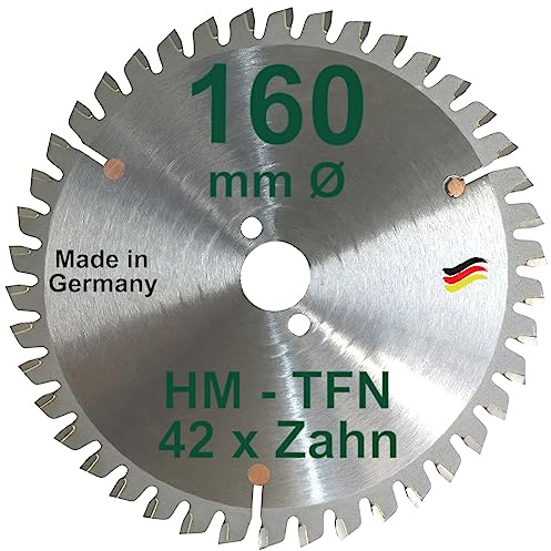 HM Sägeblatt 160 x 20 mm Zähne 42 TFN Kreissägeblatt Hartmetall 160mm Ersatzsägeblatt Trapez Flachzahn Negativ mit Spanabweiser Handkreissäge Kreissäge