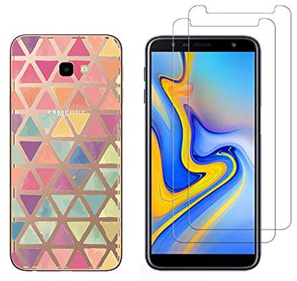 NOVAGO Compatible avec Samsung Galaxy J4 Plus/J4 +/J4 Core -Coque Souple Solide Anti Choc avec Impression + 2 Films Protection écran Verre trempé résistant (Triangles)