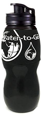 WATER TO GO Leakproof Filter Water Bottle with replaceable 3 Stage Filter removing 99.99% of Bacteria & Contaminents to Improve Taste - Hiking, Camping & Travelling - BPA free, 75cl (BLACK-MONO)