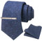 JEMYGINS Retro Wolle Blau Krawatte und Einstecktuch Krawattenklammer Sets für Herren