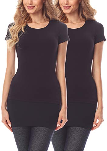Merry Style Damen Verlängerungsgurt für Hemden T-Shirts Nierenwärmer Minirock MS10-202 2PACK (2Pack-Schwarz/Schwarz, XXL)