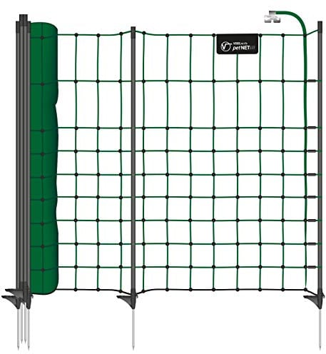 VOSS.PET 15m 65cm, petNET + Hundezaun, Welpenzaun, Kaninchenzaun, Kleintierzaun, Elektrozaun, 14 Pfähle, 1 Spitze, Grün