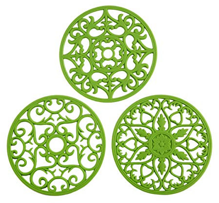 Colinda Silikon-Untersetzer für heiße Speisen, Töpfe und Auflagen, schützt die Arbeitsplatte vor heißen Töpfen Pfannen, aus dem Ofen oder Herd kommen, rutschfest hitzebeständig, grün, 3er-Set