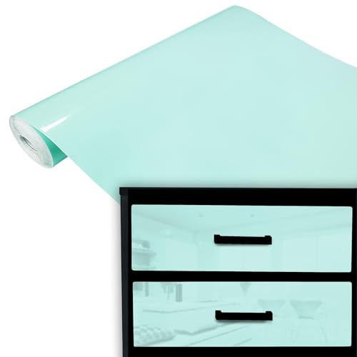 DecoMeister Klebefolie Möbel 45x100 cm | Selbstklebende Möbelfolie in matten und glänzenden Farben | Klebefolie für Möbel - einfache Anwendung und stilvolle Umgestaltung | Minze Glanz
