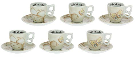 THUN - Set 6 Tazzine caffè - Linea Elegance - Porcellana - 110 ml - Ø 6,5 cm - 5,5 cm h - piattino Ø 11,5 cm