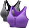 CARETOO Damen Sport BH Stark Halt Active Bra Höhe Beanspruchung Trainieren Bustier Fuer Yoga Fitness - Mit Reißverschluss Grau + Lila, XL